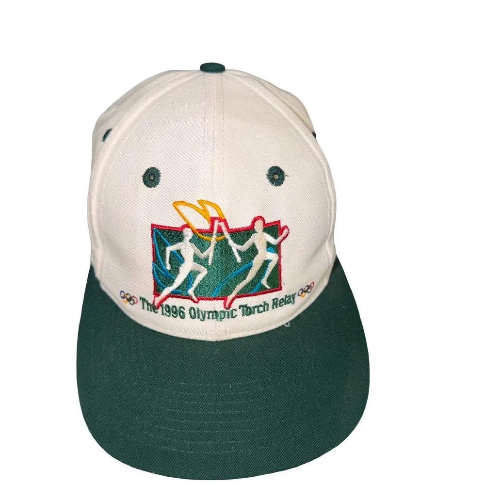 Vintage 1996 Atlanta Olympics Games Torch Relay The Game Snapback Hat Cap White